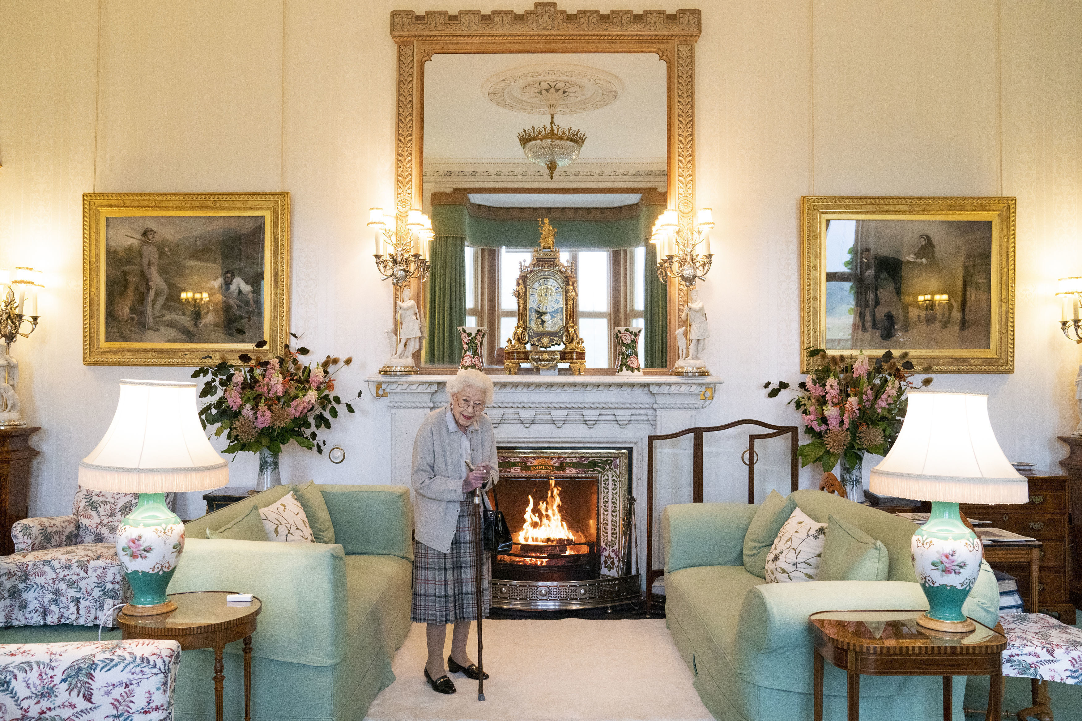 Britain's Queen Elizabeth II waits in the Drawing Room before receiving Liz Truss for an audience at Balmoral, where Truss was be invited to become Prime Minister and form a new government, in Aberdeenshire, Scotland, Sept. 6, 2022. (Jane Barlow/Pool Photo via AP)